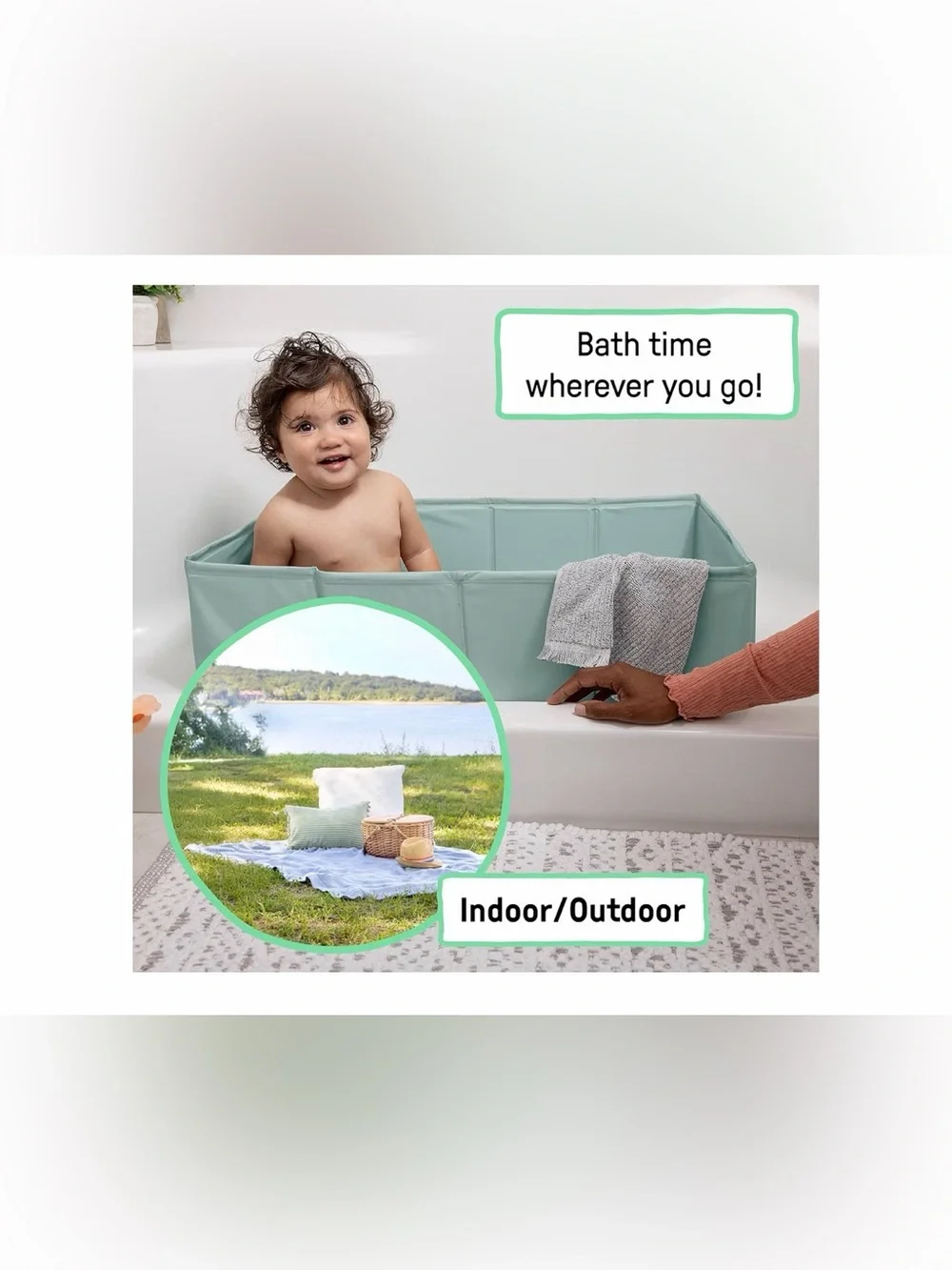 Ingenuity Tuckaway Toddler Folding Tub, Converts Shower to Tub - Green
